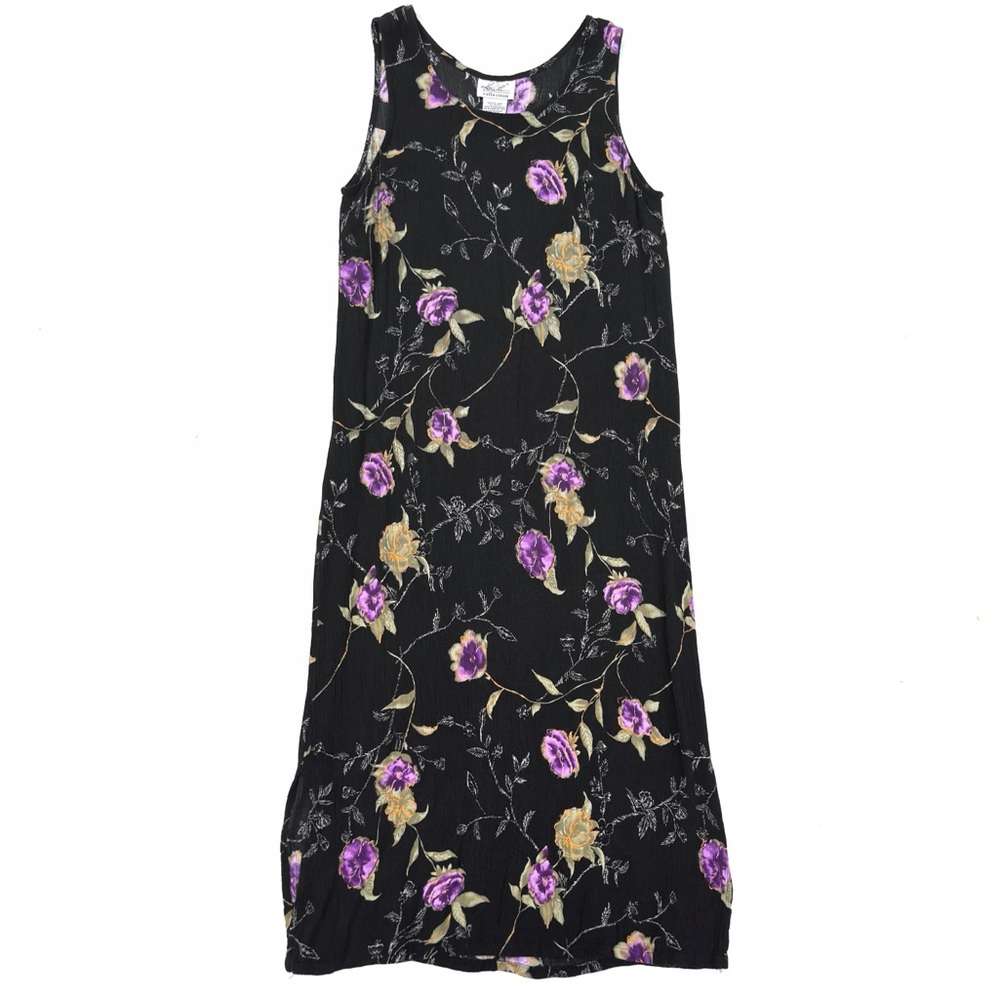 Vintage 90s Kathie Lee Collection Black Textured Purple Grunge Fairy Maxidress